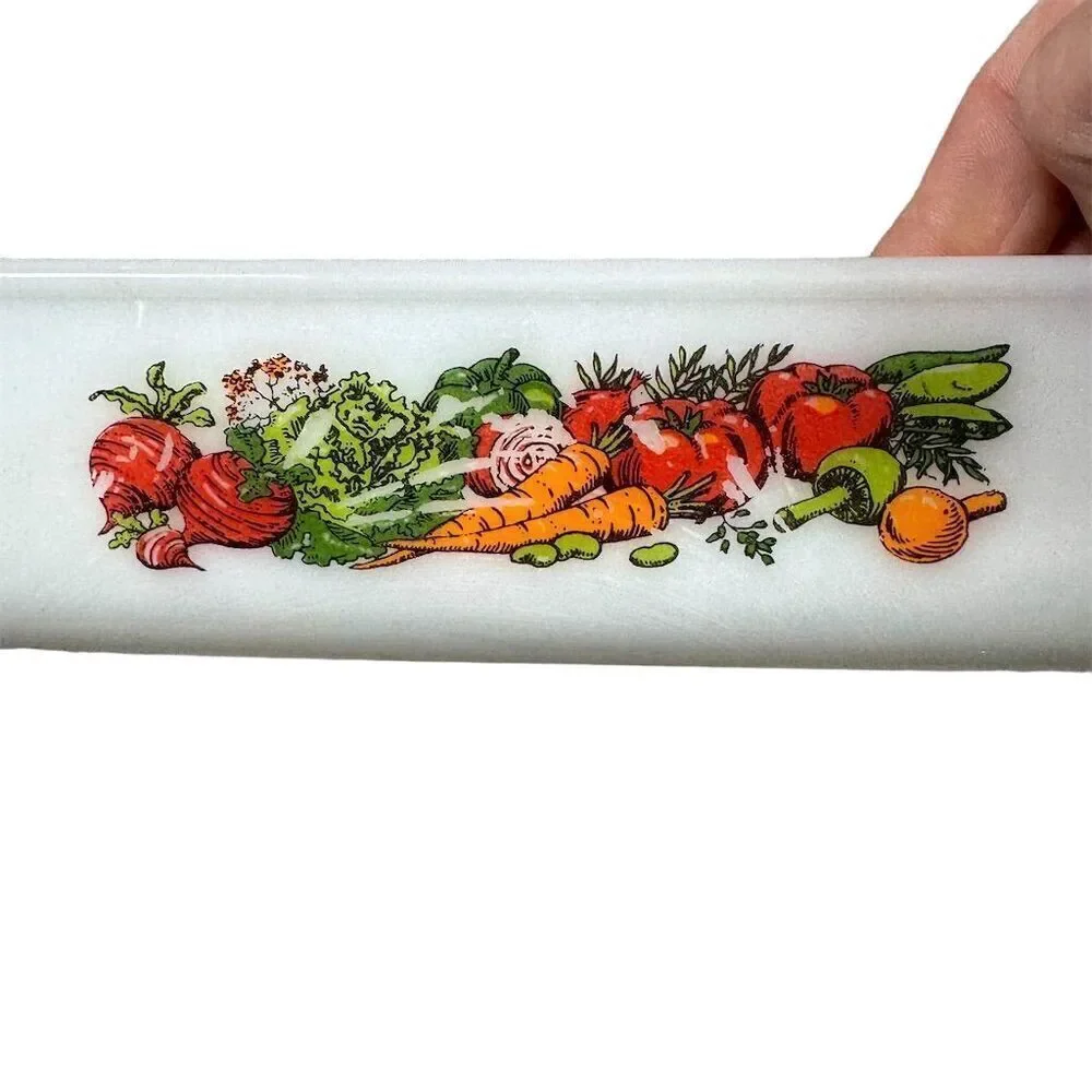 Vintage Glasbake Milk Glass Pan 1.5 Qt Vegetable Medley Design